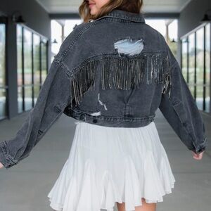 Rhinestone Fringe Jean Jacket